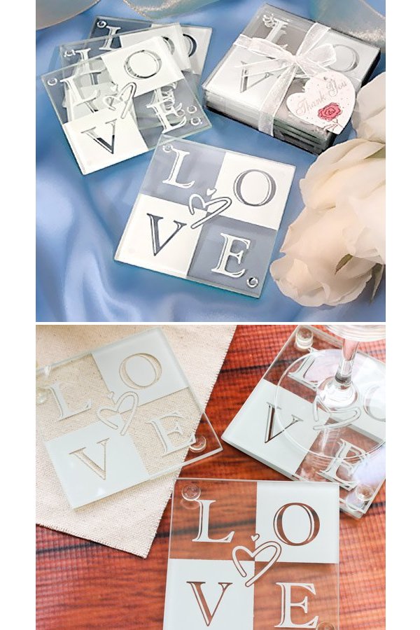 Glass Love Coaster Wedding Favours